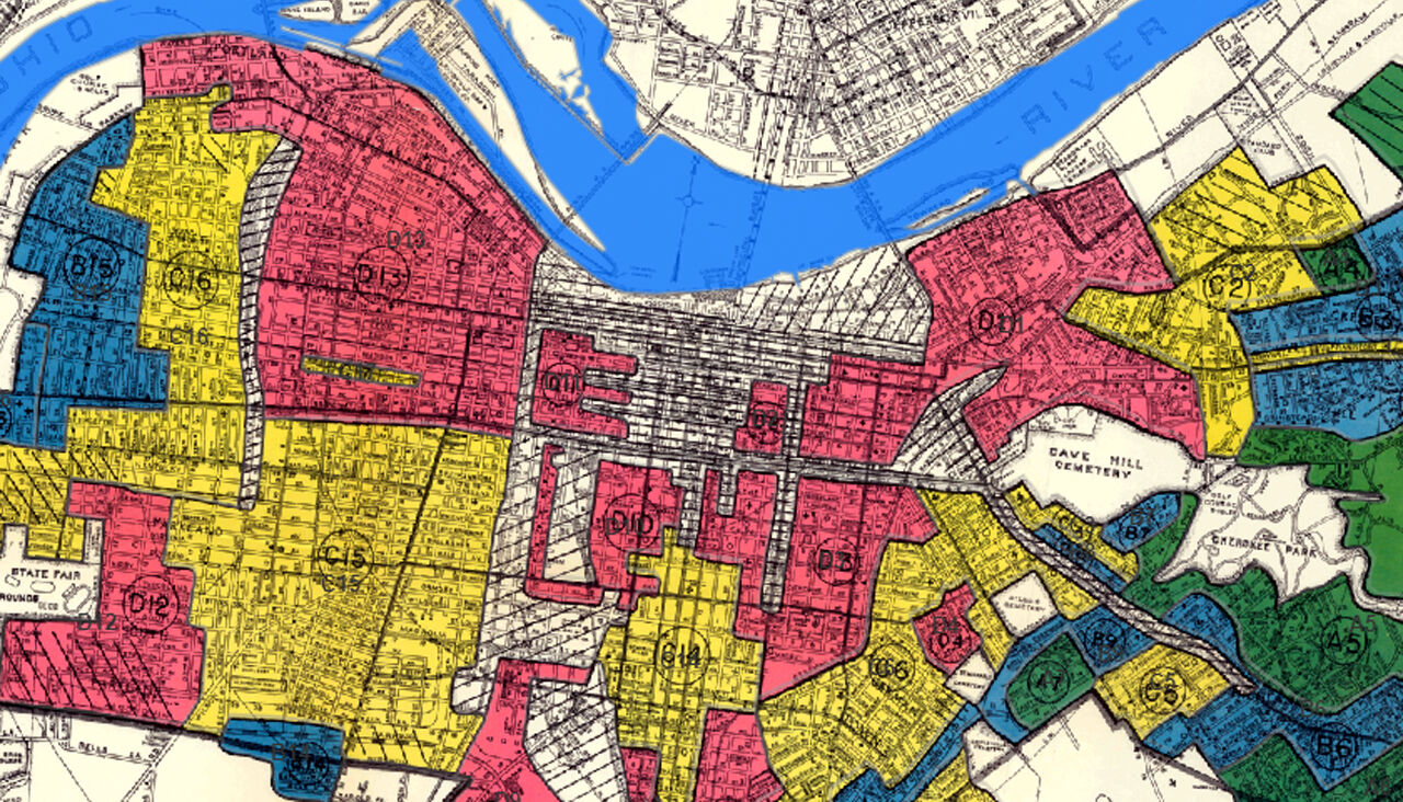 Map created by Louisville Affordable Housing Trust Fund outlining previously redlined areas in Louisville